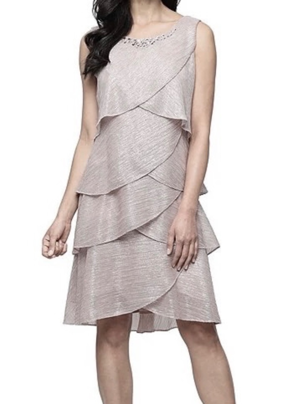 SLNY Rose Metallic Tiered Sleeveless Shift Dress with Jacket